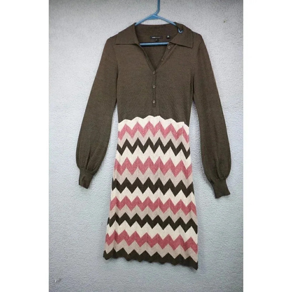 BCBG Maxazria Wool Blend Chevron Midi Sweater Dress-Size Small - Picture 1 of 11